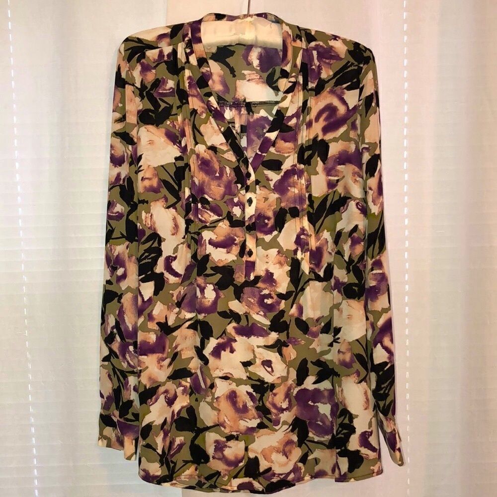 Simply Vera Wang M Romance Brigade Floral Long Sleeve V Neck Blouse